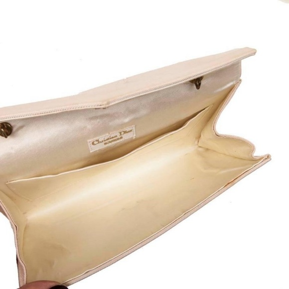 CHRISTIAN DIOR Vintage Clutch in Ivory Blush Satin - Picture 6 of 8